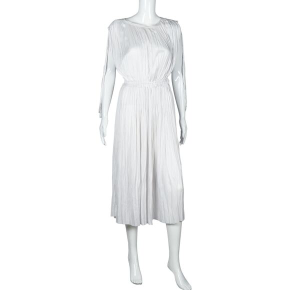 Ulla Johnson Dresses & Skirts - ULLA JOHNSON White Alessa Crew Neck Sleeve Less Pleated Midi Dress Size S
